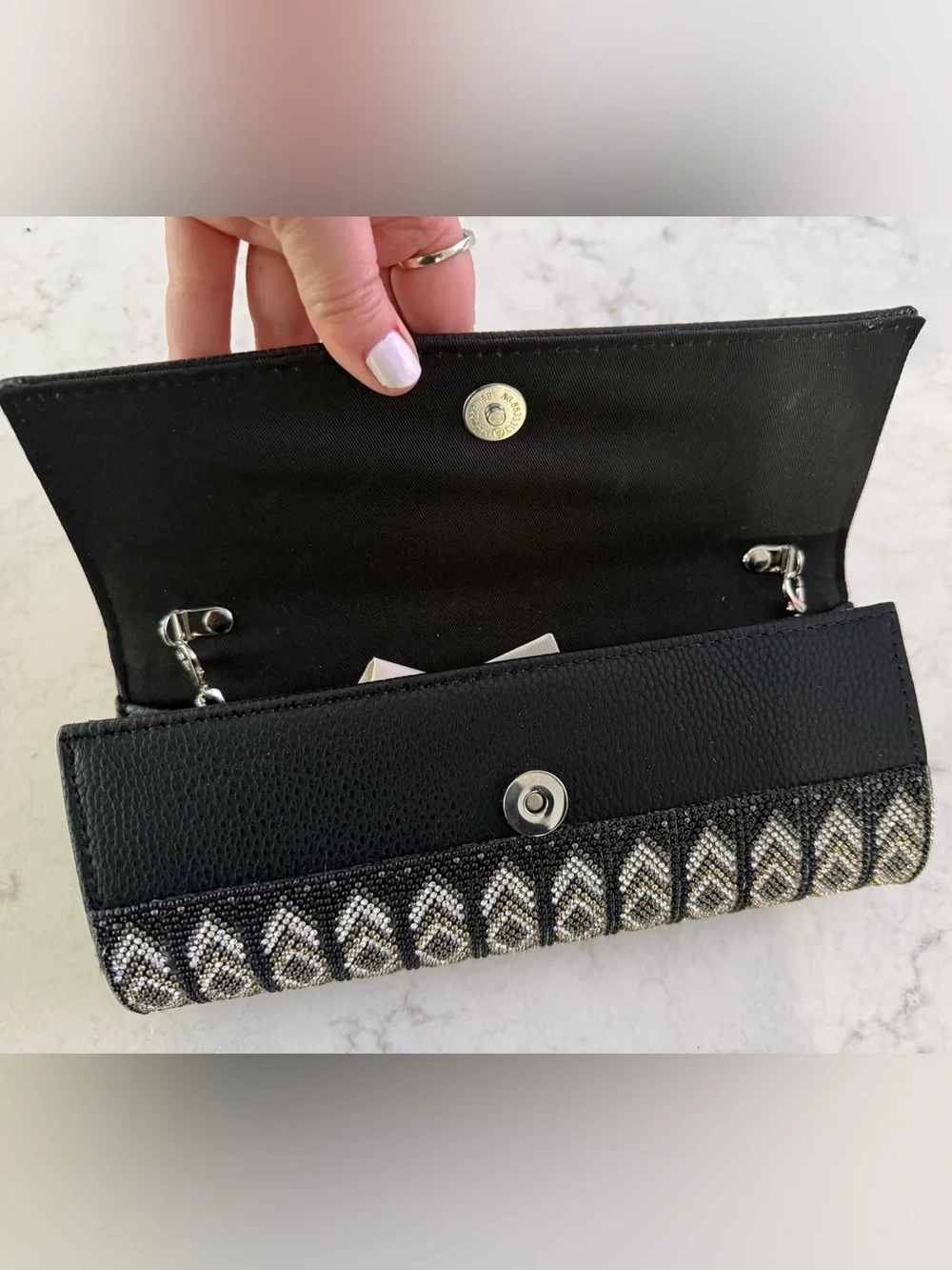 Embellished Black and Silver Beaded Clutch